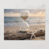Neujahr 2027 Strand-Stundenglas Postkarte (Vorderseite)
