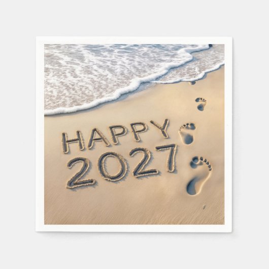 Neujahr 2027 Strandfußspuren Serviette (Vorderseite)