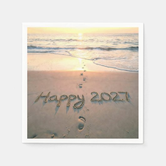 Neujahr 2027 Strandfußspuren Serviette (Vorderseite)