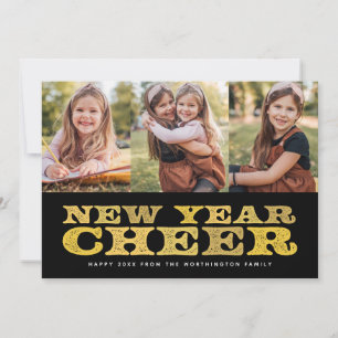 Neujahr 3 Foto schwarze Goldkarte Feiertagskarte