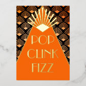Neujahr Art Deco Pop Clink Fizz Glamour Folieneinladung (Vorderseite)