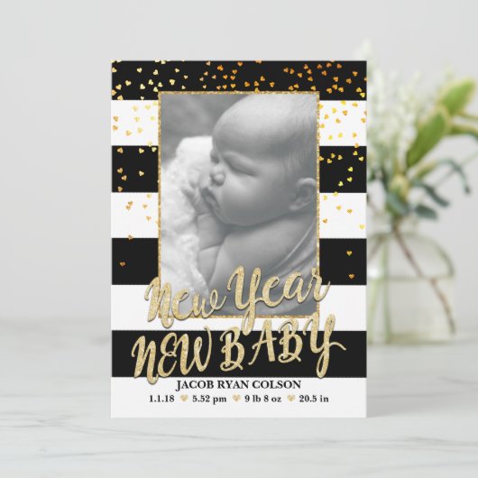Neujahr Baby Birth Ankündigung (Stehend Vorderseite)