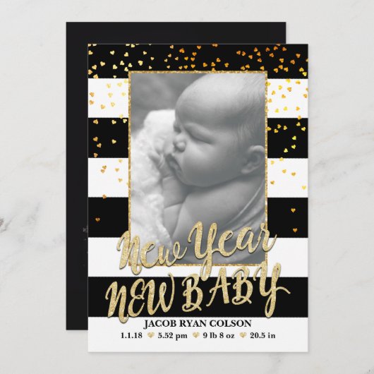 Neujahr Baby Birth Ankündigung (Vorne/Hinten)