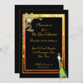 Neujahr Black Gold Champagne Einladung (Vorne/Hinten)