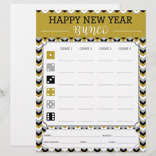 Neujahr Bunco Party Game Score Card (Vorne/Hinten)