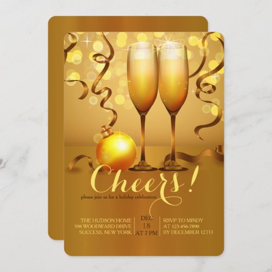 Neujahr Champagner Toast Einladung (Vorne/Hinten)