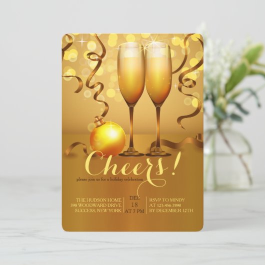 Neujahr Champagner Toast Einladung (Stehend Vorderseite)