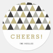 Neujahr Cheers Gold Silver Mod Geometric Holiday Runder Aufkleber (Vorderseite)