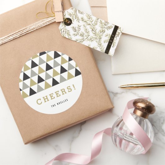 Neujahr Cheers Gold Silver Mod Geometric Holiday Runder Aufkleber (Schenken)