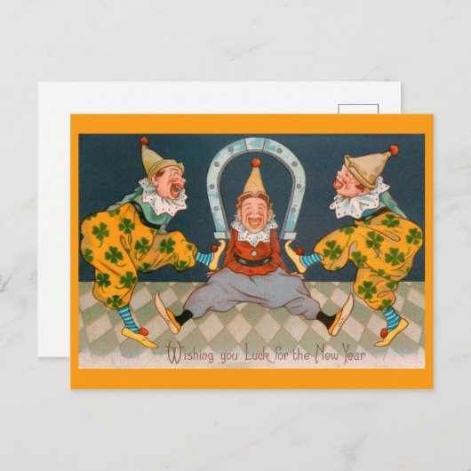 Neujahr Clowns und Klee Postkarte (Vorne/Hinten)