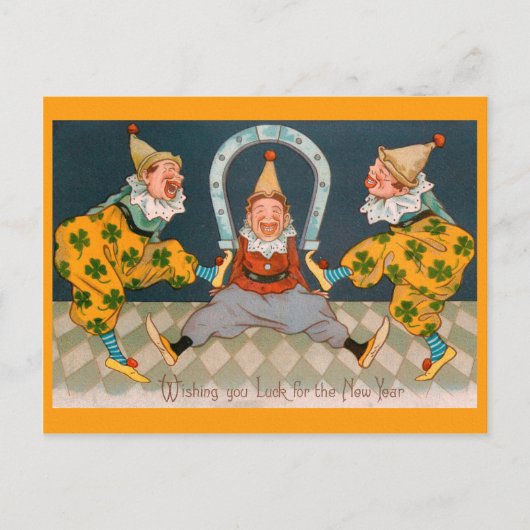 Neujahr Clowns und Klee Postkarte (Vorderseite)