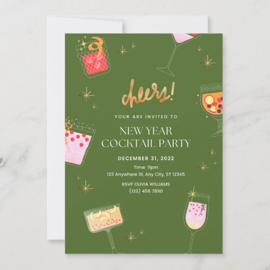 Neujahr Cocktail Party Einladung (Vorderseite)
