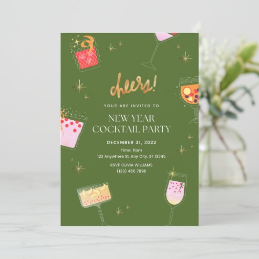Neujahr Cocktail Party Einladung (Stehend Vorderseite)