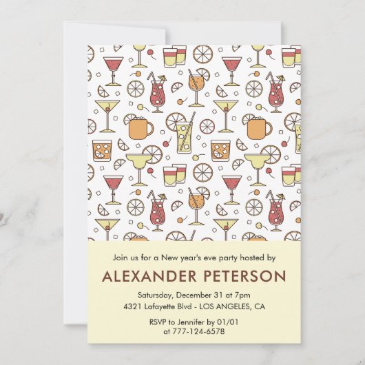 Neujahr: Cocktail Pattern Einladung (Vorderseite)
