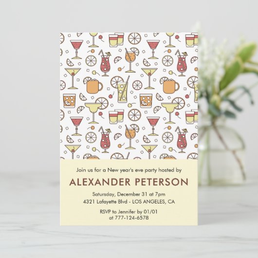 Neujahr: Cocktail Pattern Einladung (Stehend Vorderseite)