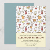 Neujahr: Cocktail Pattern Einladung (Vorne/Hinten)