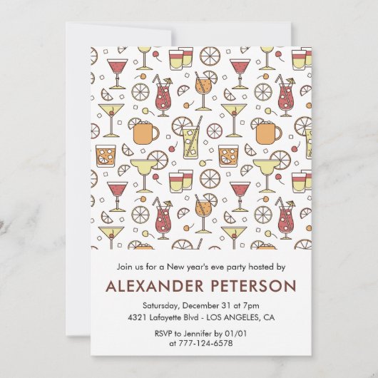 Neujahr: Cocktail Pattern Einladung (Vorderseite)