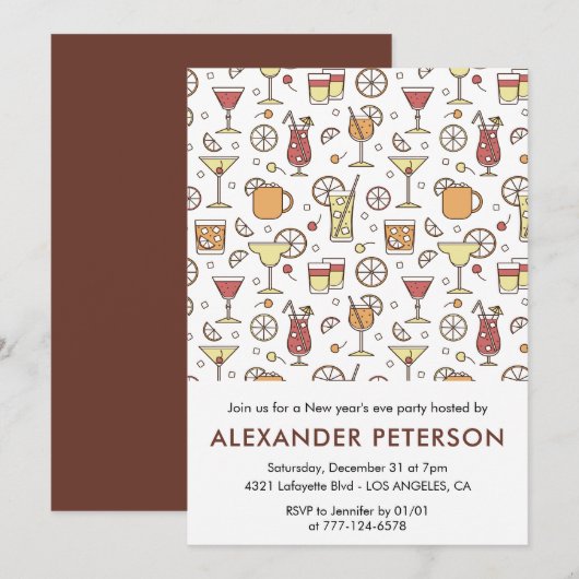 Neujahr: Cocktail Pattern Einladung (Vorne/Hinten)
