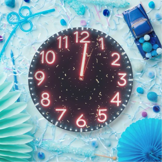Neujahr Confetti über Neon Clock Pappteller (Party)