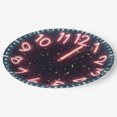 Neujahr Confetti über Neon Clock Pappteller (Schrägansicht)