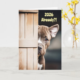 Neujahr Cute Funny 2026 Pitbull Welpen Tür Karte