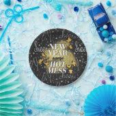Neujahr dasselbe heiße Mess Black + Gold Glitzer C Pappteller (Party)