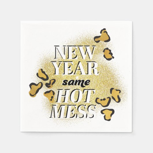 Neujahr dasselbe heiße Mess Funny Gold Glitzer Leo Serviette (Vorderseite)