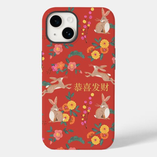 Neujahr des Kaninchenurlaubs Rot Case-Mate iPhone Hülle (Rückseite)