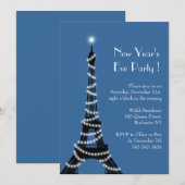 Neujahr Eiffelturm Einladung blau (Vorne/Hinten)