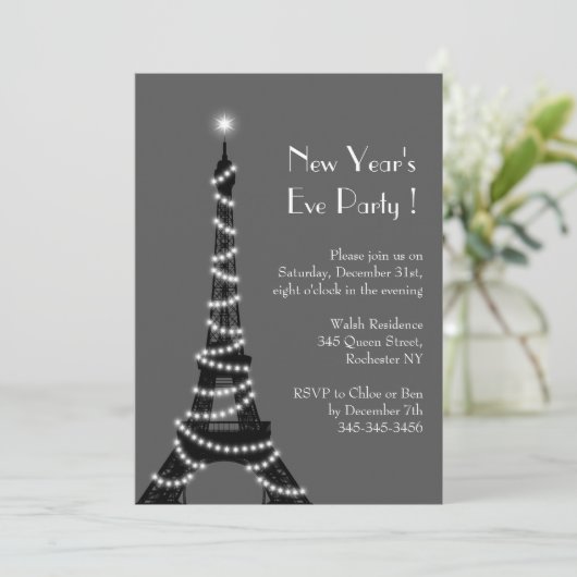 Neujahr: Eiffelturm Einladung grau (Stehend Vorderseite)