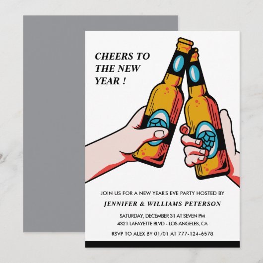 Neujahr Einladung Beer Merry (Vorne/Hinten)