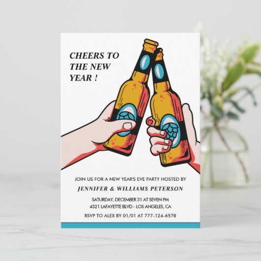 Neujahr Einladung Beer Merry (Stehend Vorderseite)