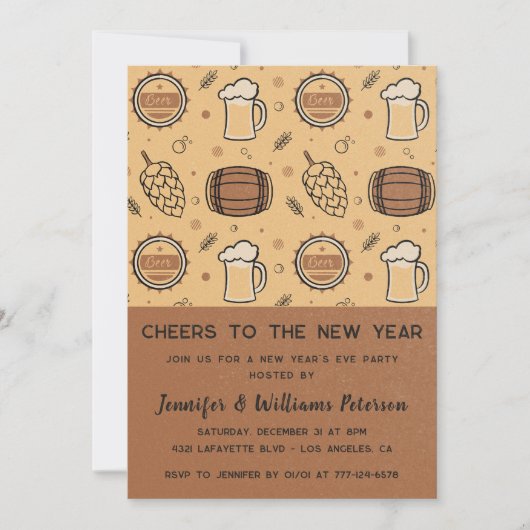 Neujahr Einladung Bier Drinks Rustikal (Vorderseite)