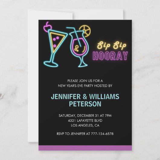 Neujahr Einladung Cocktail Neon Glow (Vorderseite)