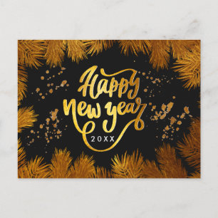 Neujahr Einladung Pine Gold Company Party Postca Postkarte