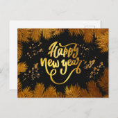 Neujahr Einladung Pine Gold Company Party Postkarte (Vorne/Hinten)