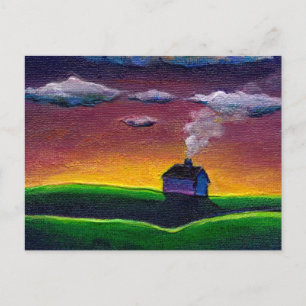 Neujahr farbenfrohe Landschaftsmalerei Original Ku Feiertagspostkarte