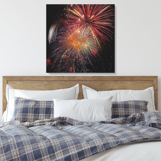 Neujahr Feuerwerkskunst Glitzern Canvas Print Leinwanddruck (Insitu (Schlafzimmer))