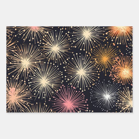 Neujahr "Fireworks" Packpapier Geschenkpapier Set (Vorderseite)