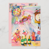 Neujahr Fliegen Schweine Einladung (Vorne/Hinten)