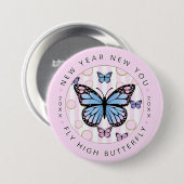 Neujahr - Fly Hi Butterfly - Neues Jahr Button (Vorne & Hinten)