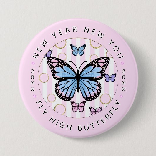 Neujahr - Fly Hi Butterfly - Neues Jahr Button (Vorderseite)