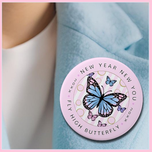 Neujahr - Fly Hi Butterfly - Neues Jahr Button