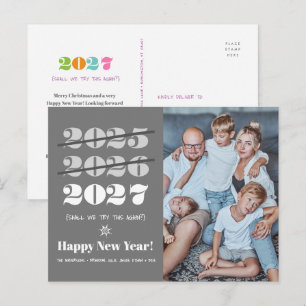 Neujahr Funny 3. Mal ein Charm Modernes Grau Foto Feiertagspostkarte