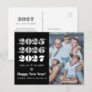 Neujahr Funny 3. Mal ein Charme Schwarz-weißes Fot Feiertagspostkarte