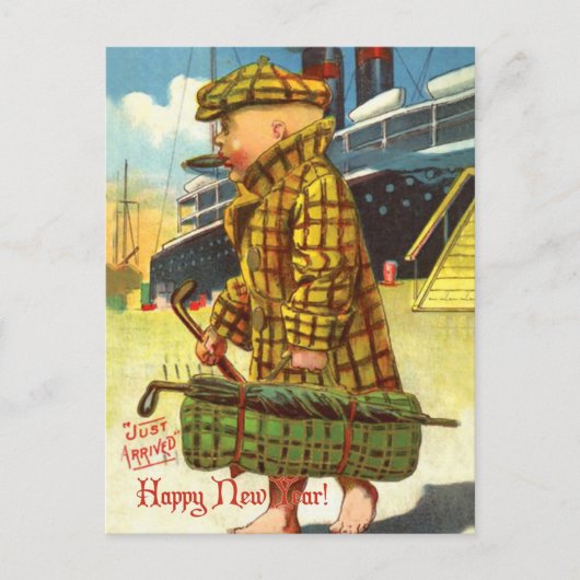 Neujahr gerade angekommen postkarte (Vorderseite)