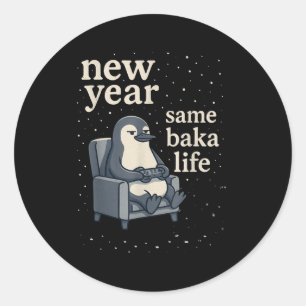 Neujahr gleiches Baka-Leben Pinguin-Witz-Gaming-Vi Runder Aufkleber