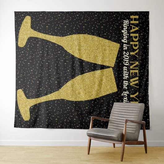 Neujahr Glitzer Champagne Foto Stand Hintergrund Wandteppich (Beispiel (Horizontal))