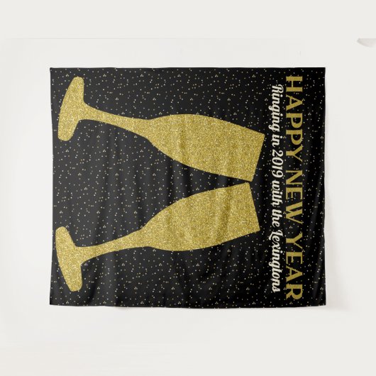 Neujahr Glitzer Champagne Foto Stand Hintergrund Wandteppich (Vorderseite (Horizontal))