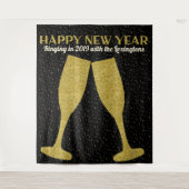 Neujahr Glitzer Champagne Foto Stand Hintergrund Wandteppich (Vorderseite)